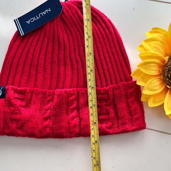 Nautica Women's One Size Red Cable Knit Beanie, Winter Cuffed Cup Hat NW - Picture 12 of 13